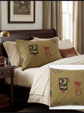 Lauren Ralph Lauren College Varsity Stamp Collection Standard Khaki Pillow Sham